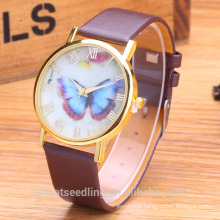 new fashion genuine leather strap quartz watch price butterfly dial wrist watch for girls and women